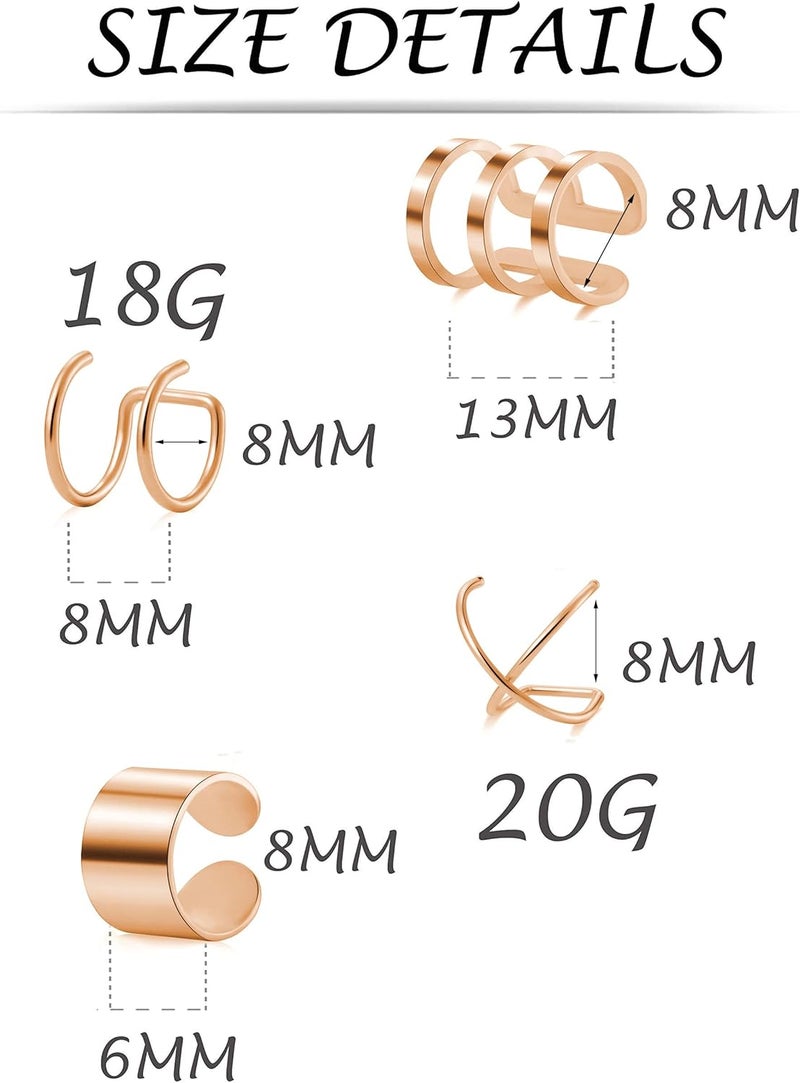 Tornito 4-10 Pairs Stainless Steel Ear Cuff Helix Cartilage Clip On Wrap Earrings Fake Nose Ring Non-Piercing Adjustable - Image 4